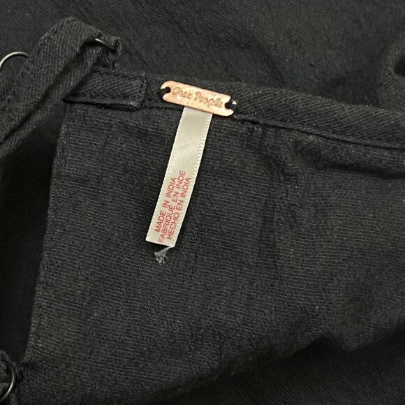 Free People James Black Linen Crop Tank Top Adjustable Straps Size Small - Picture 5 of 13